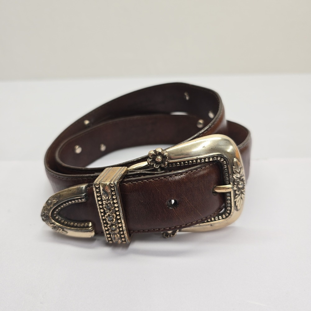 Vintage Brown Leather Gardening Theme Belt Silver Hardware Charms Size M USA